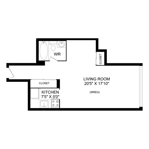 a floor plan of a house with a bedroom and a living room